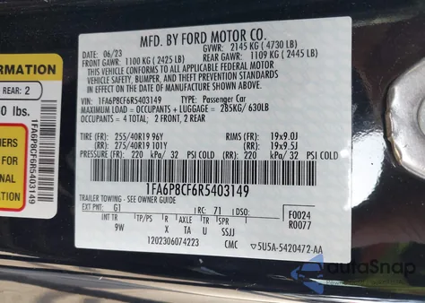 2024 Ford Mustang Gt Premium Fastback из США, поврежденный, VIN 1FA6P8CF6R5403149